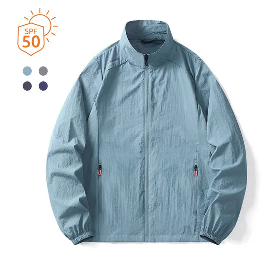 Summer Men's Lightweight Skin Coat Sun Protection Long Sleeve Jacket Stand Collar Camping Hiking Outdoor Streetwear