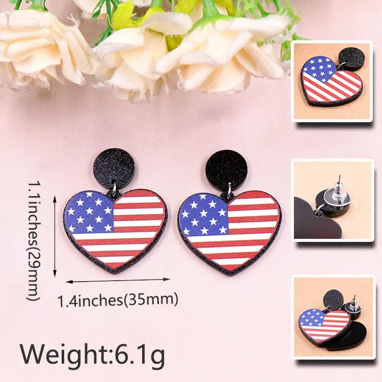 4th of July Independence Day Stud Drop Earrings Hoop Flag TRENDY Acrylic Jewelry For women