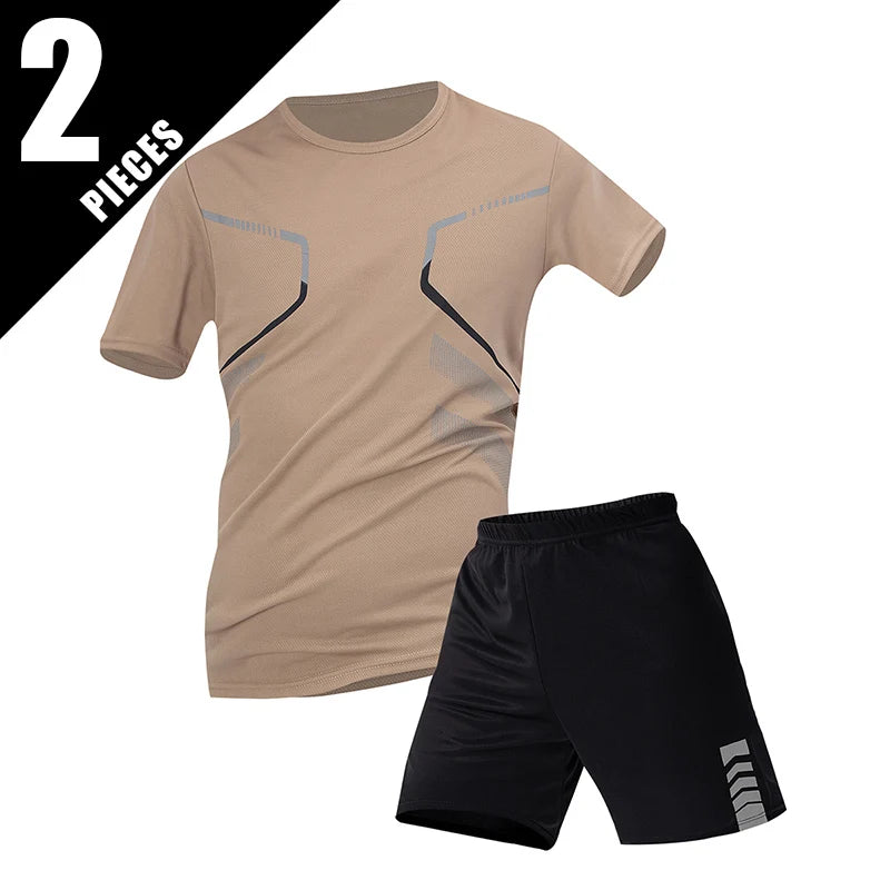 2/6pcs Men's Summer 7-color Quick Drying Casual Fashion Set Youth Loose Short sleeved T-shirt Black Sports Shorts Brother'Outfit
