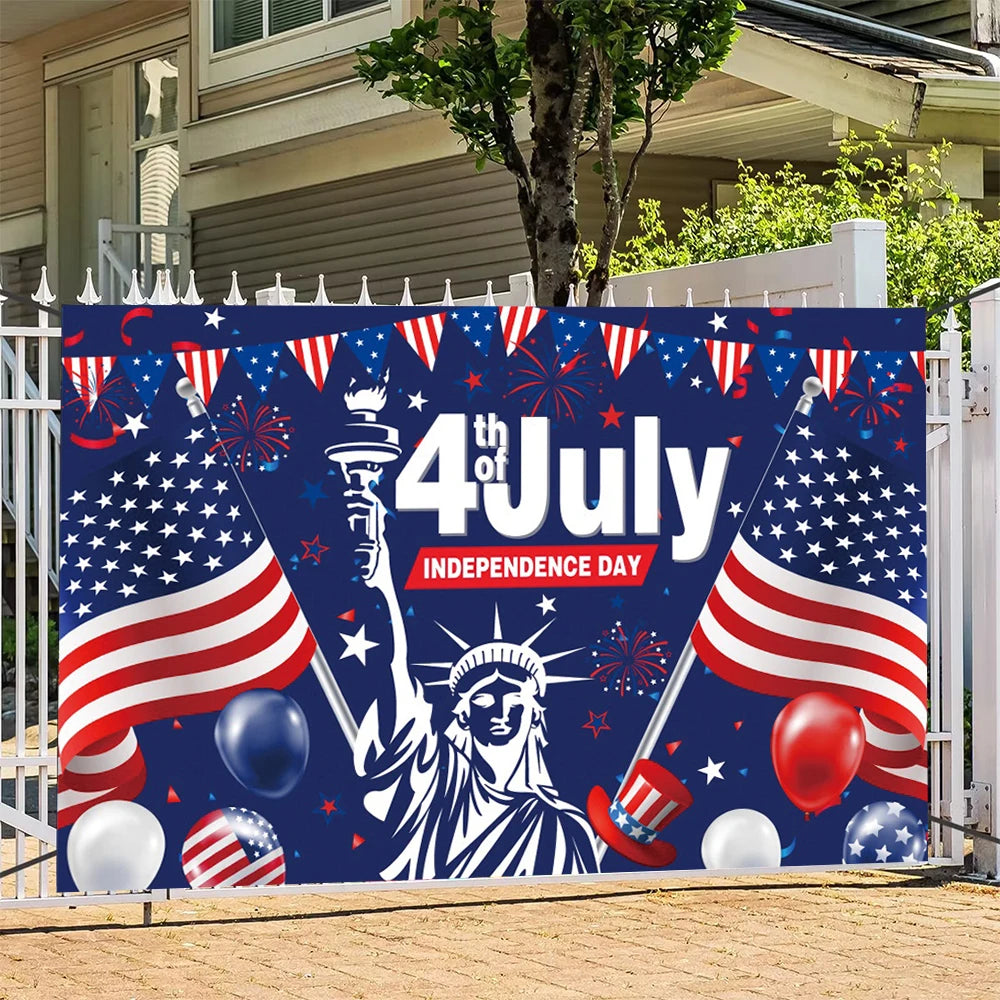 July 4th Independence Day Theme Background USA Flag Star Balloon Celebration Party Decoration Banner Photo Shoot Props Gifts