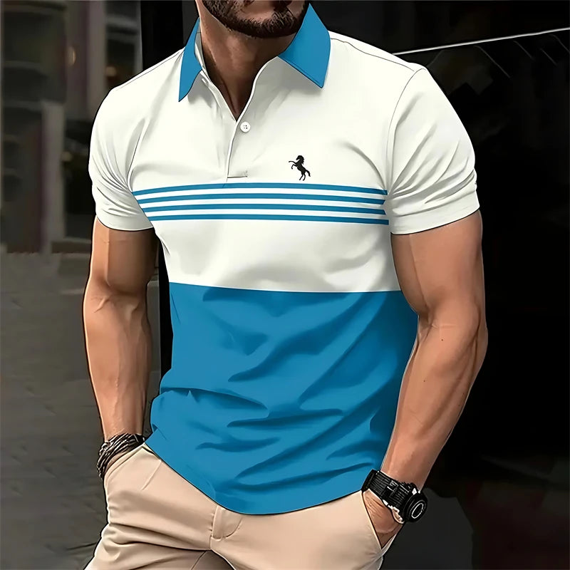 Simple Striped Horse Pattern Polo Shirts For Men Fashion Summer Short Sleeve 3D Printed Polo Shirt Casual Oversized Lapel Tees