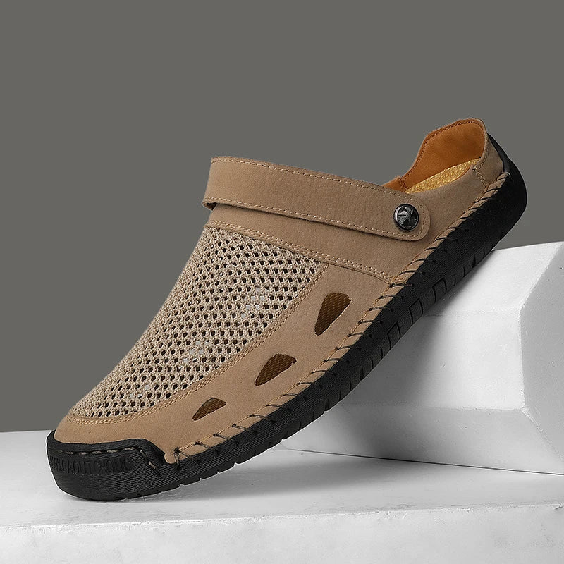 Summer Mens Casual Shoes Mesh Breathable Half Slippers Fashion Walking Sneakers Handmade Male Sandals Lightweight Non-slip Clogs