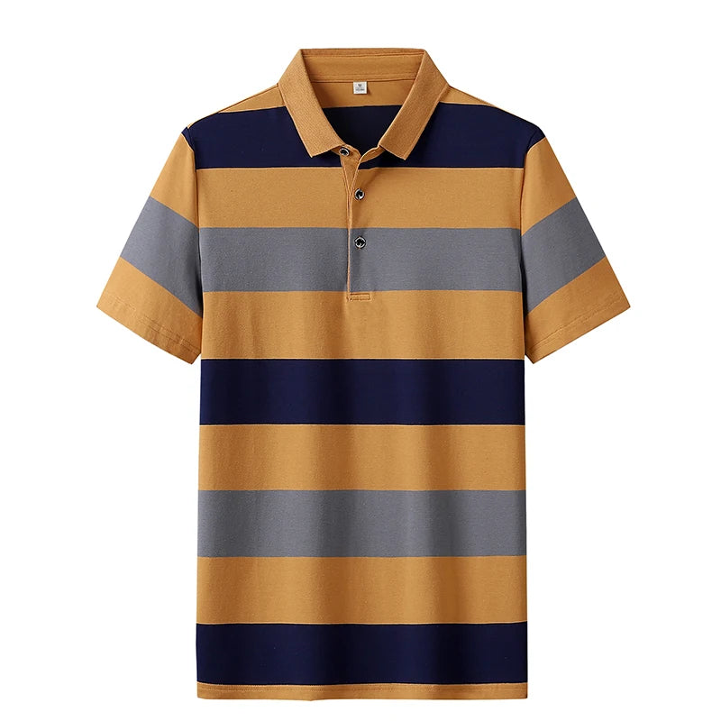 Men'S Classic Striped Polo Shirt 95% Cotton Short Sleeve 2025 Summer Plus Oversize 4XL