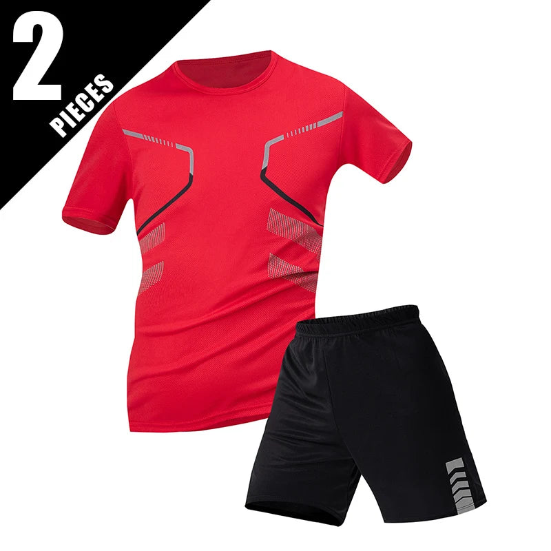 2/6pcs Men's Summer 7-color Quick Drying Casual Fashion Set Youth Loose Short sleeved T-shirt Black Sports Shorts Brother'Outfit