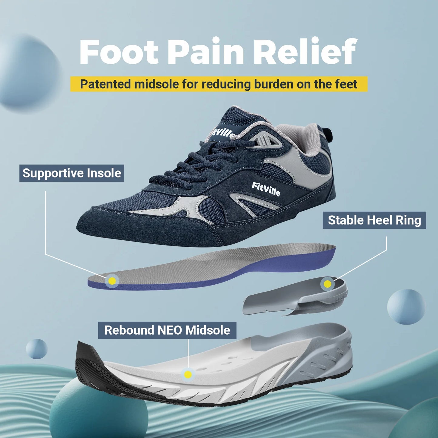 FitVille Newest Walking Shoes for Men Wide Width Sneakers with Arch Support for Flat Feet Heel Pain Relief Plantar Fasciitis