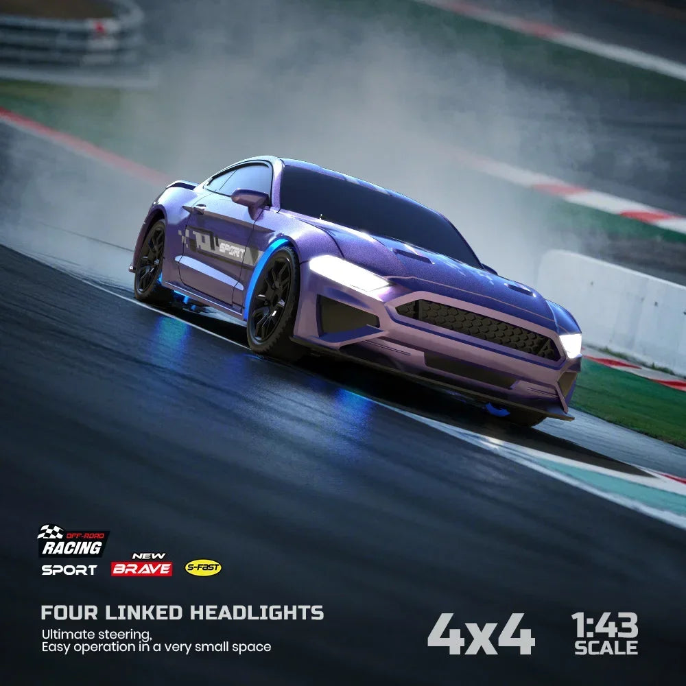 1/43 RC Car 4x4 2.4G Remote Control Racing Drift Vehicle 15km/h High Speed Off-road RTR with 7 Color LED Lights Toys Kids Gift