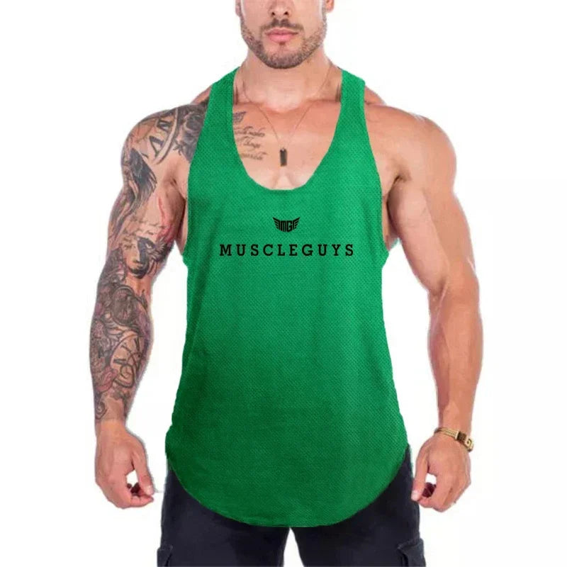 Hot Sale Mens Printed Tank Tops Mesh Breathable Quick Dry Cool Vests Running Shirts Gym Bodybuilding Fitness Sleeveless Singlets