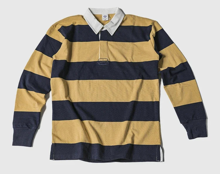 Non Stock Ivy League Fashion Striped Polo Shirt Retro Preppy Style Men's Long-Sleeve Tee