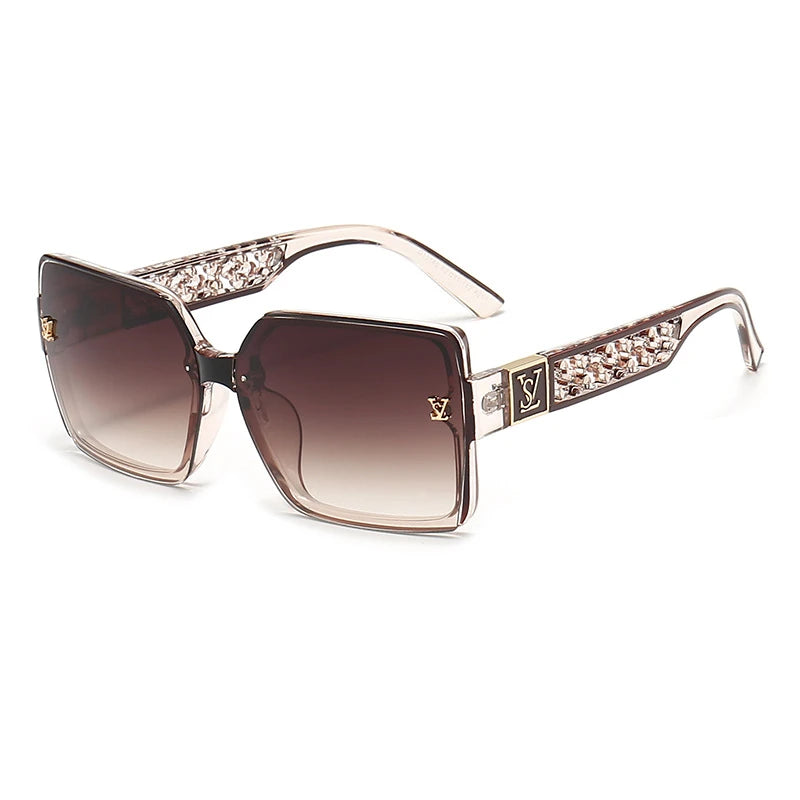 1PCS Square Large Frame Sunglasses with Hollow Letter Decoration Arm Patterns Unisex Fashionable Sunscreen Glasses