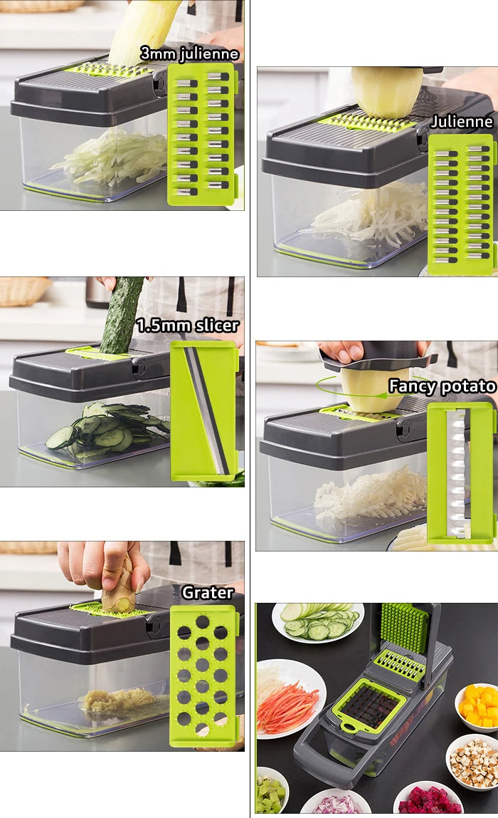 Multifunctional Vegetable Chopper & Grater – 7-Blade Kitchen Slicer Set