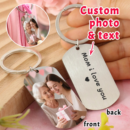 Photo Keychain With Text, Custom Mother’S Day Gift Key Chain For Mom, Personalized Picture Keychain Keepsake, Custom Keychain