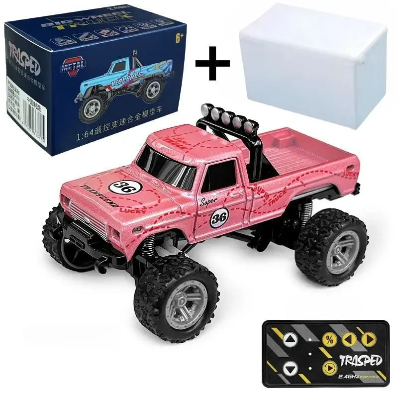 RC Off-Road Monster Truck 1/64 Remote Control Mini Climbing Car, Alloy Material, 2.4G Remote Control Electric Off-Road Vehicle.