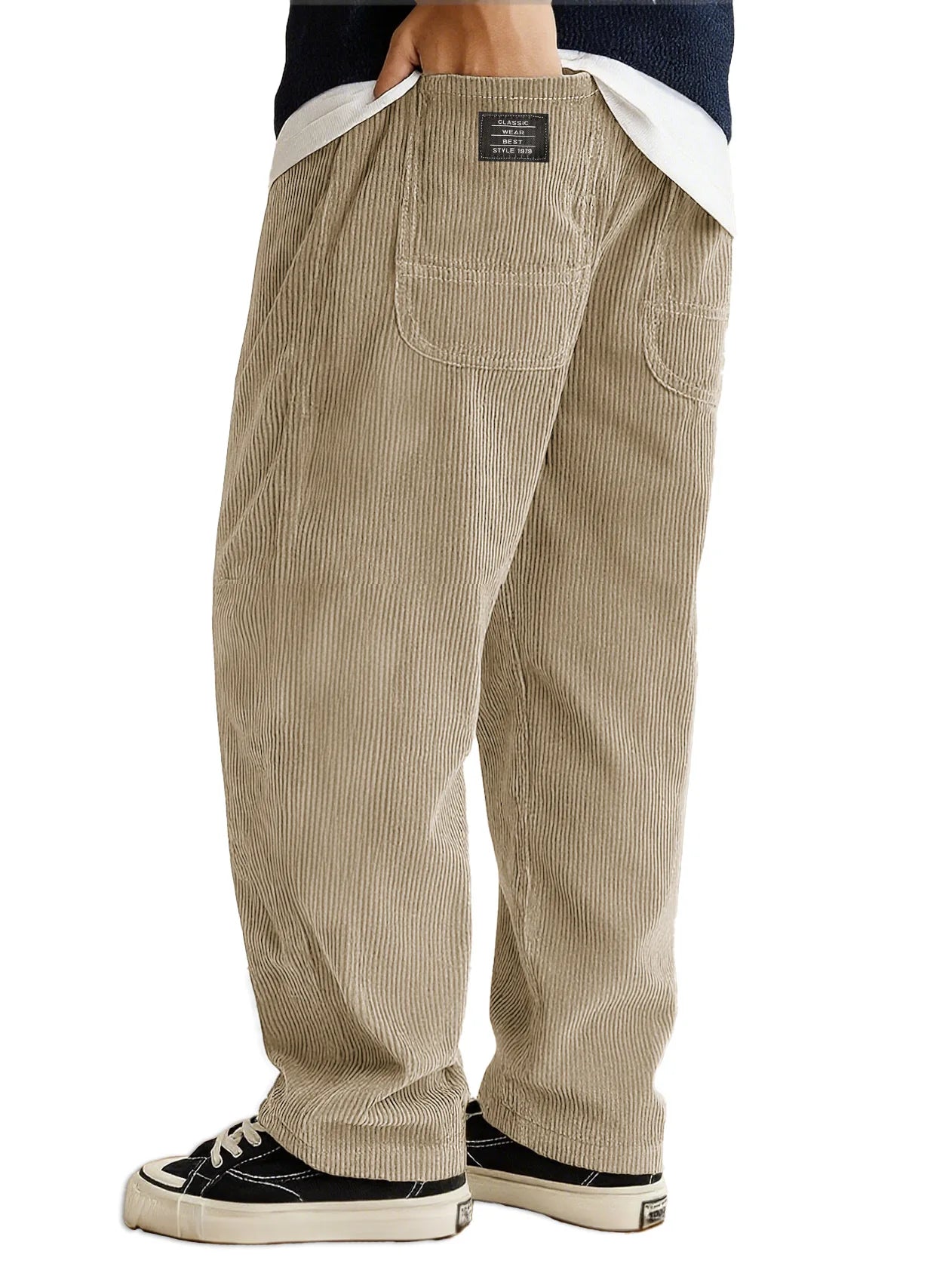 Loose Fit Corduroy Pants for Men Elastic Waist Jogger Sweatpants with Pockets Autumn Winter Casual Thick Trousers