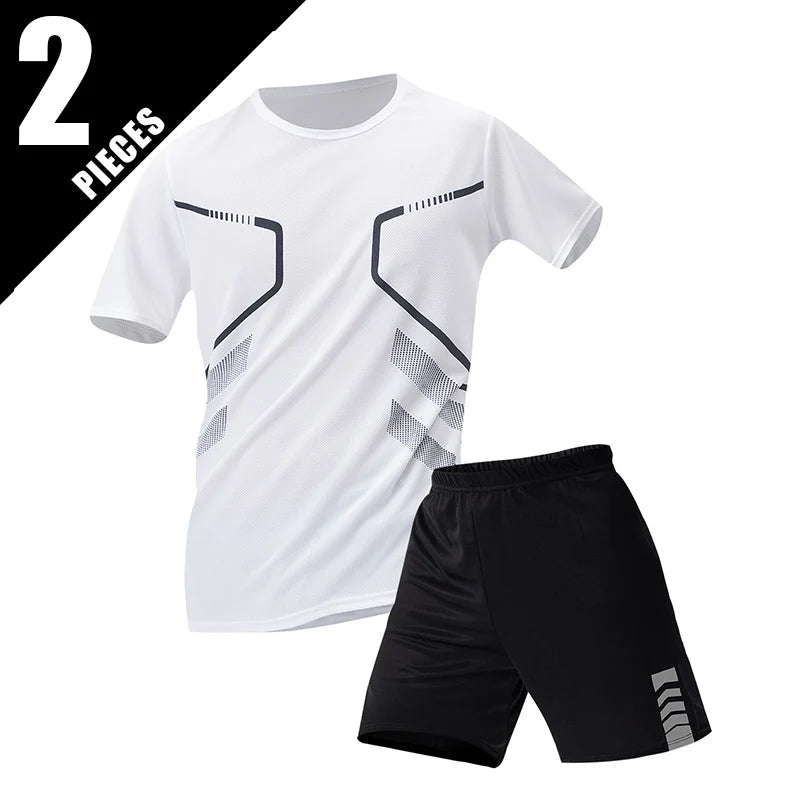 2/6pcs Men's Summer 7-color Quick Drying Casual Fashion Set Youth Loose Short sleeved T-shirt Black Sports Shorts Brother'Outfit