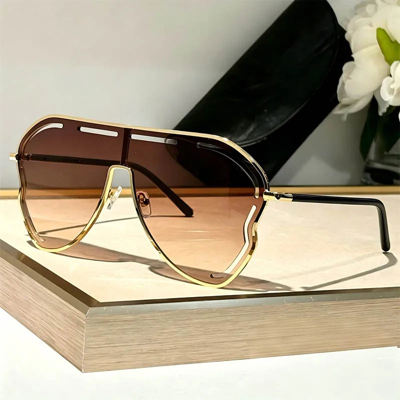 QVQV Unique Hollow Out Oversized Sunglasses Women Big Frame Luxury Brand Sun Glasses For Ladies Shield Thin Face Glasses Driving