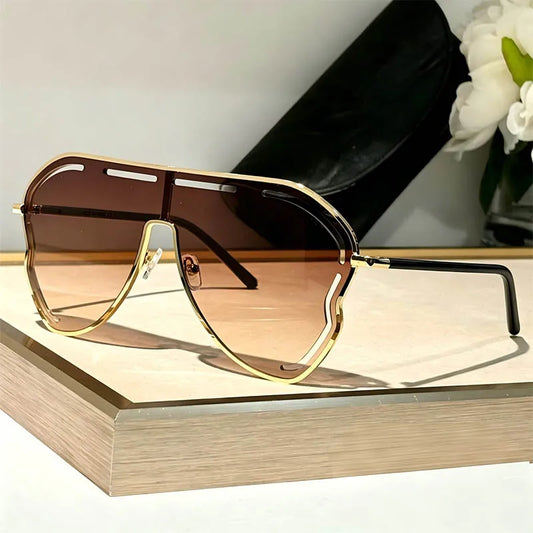 QVQV Unique Hollow Out Oversized Sunglasses Women Big Frame Luxury Brand Sun Glasses For Ladies Shield Thin Face Glasses Driving