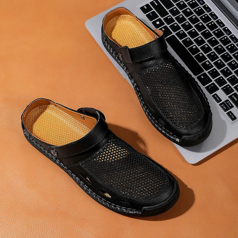 Summer Mens Casual Shoes Mesh Breathable Half Slippers Fashion Walking Sneakers Handmade Male Sandals Lightweight Non-slip Clogs