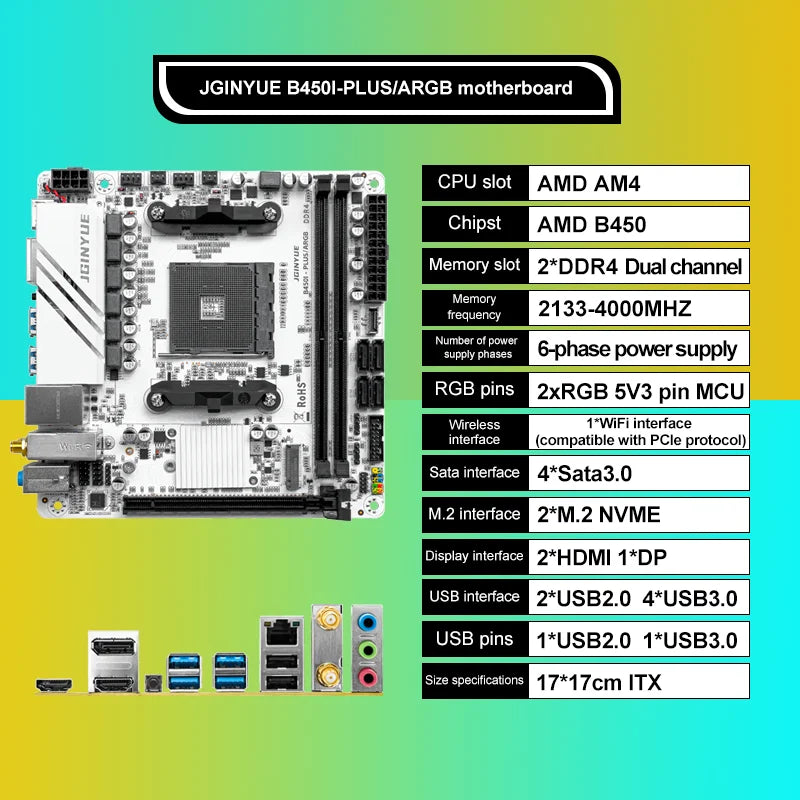 B450 B450I PLUS ARGB Gaming Motherboard am4 Dual-channel ddr4 32g m.2 hdmi MINI ITX HTPC Motherboard