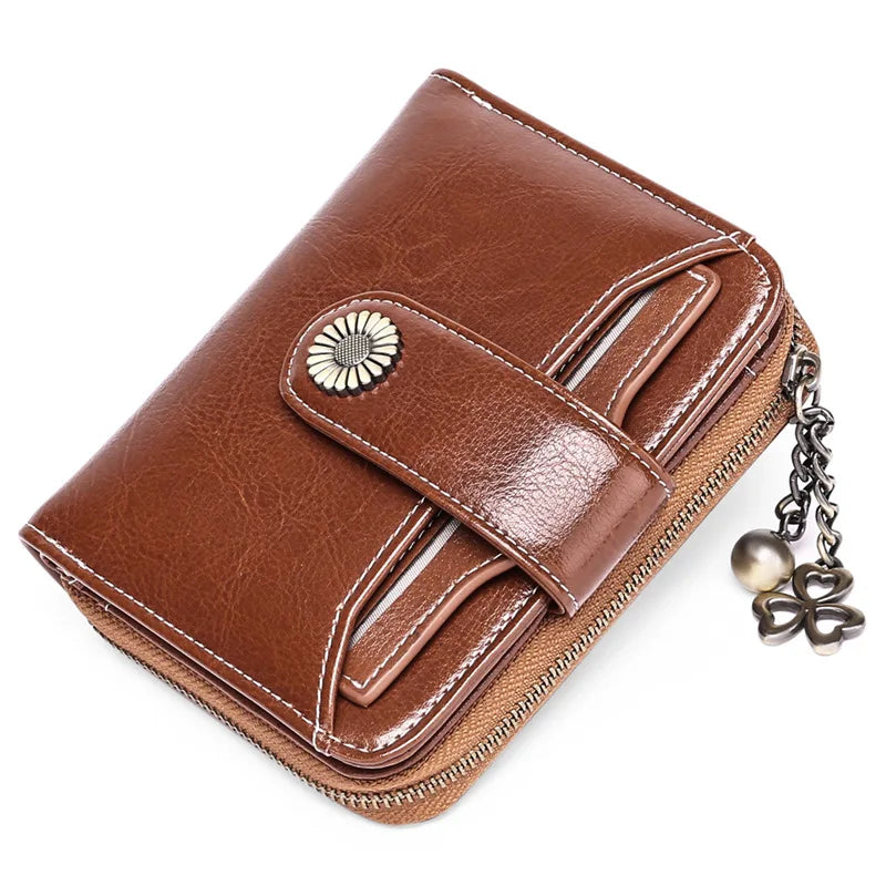 2025 Luxury Women Wallet Lady Split Leather Vintage Bifold Purse Female RFID Card Holder RetroCoins Bag Gift for Mom Box Packing