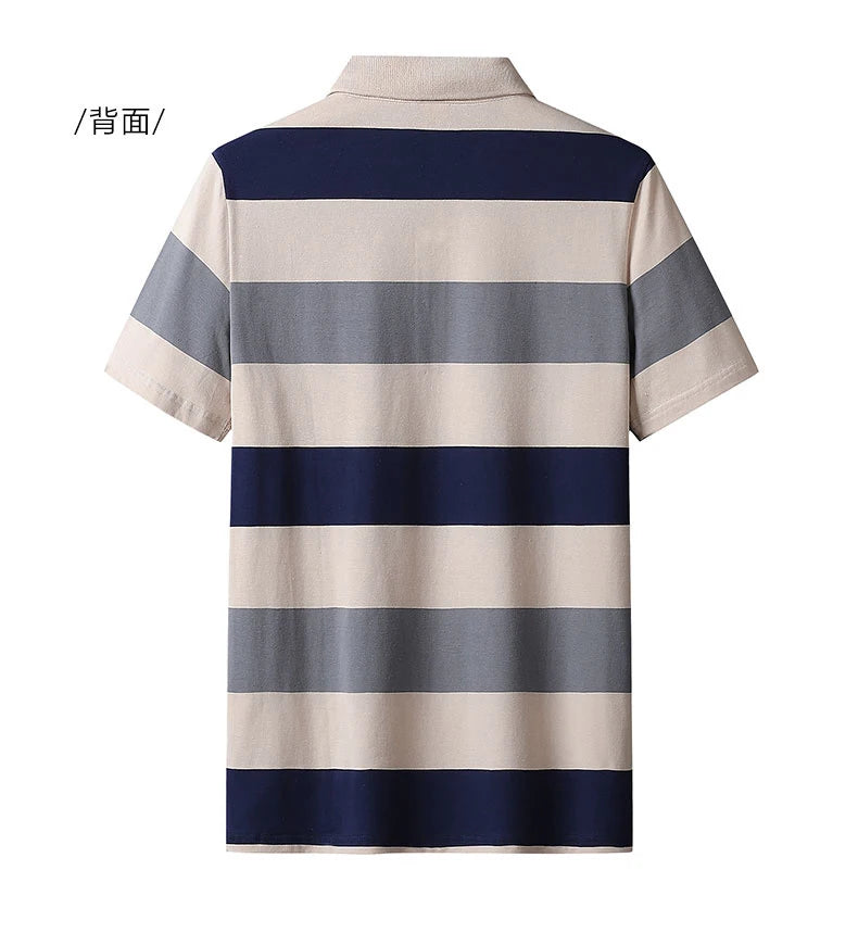 Men'S Classic Striped Polo Shirt 95% Cotton Short Sleeve 2025 Summer Plus Oversize 4XL