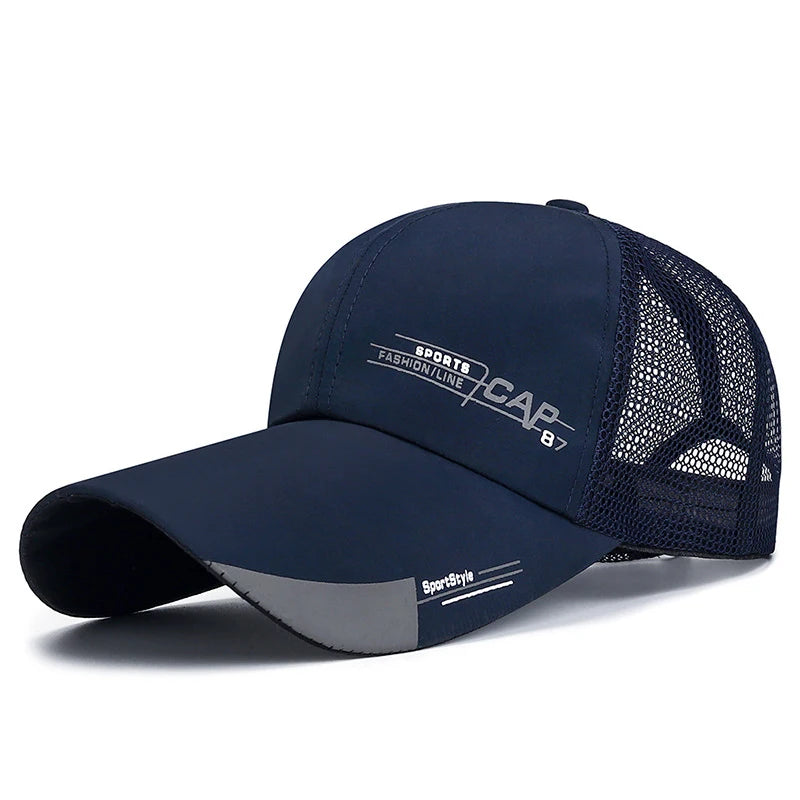Mens Hat For Fish Outdoor Sports Cap Fashion Line Baseball Cap Mesh Breathable Snapback Hat Long Visor Brim Cap Bone Casquette
