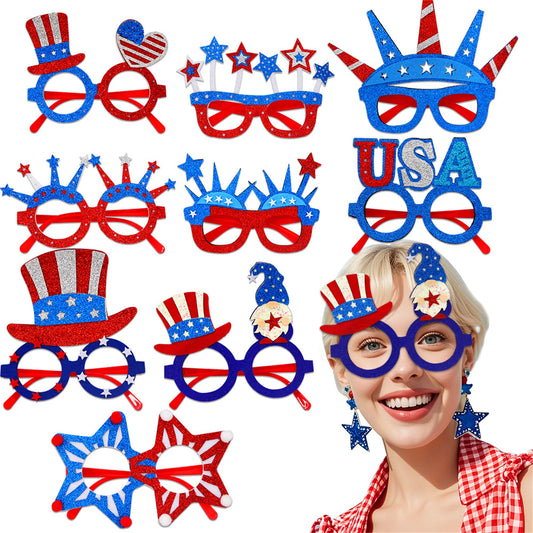4th Of July Glasses Party Decor Independence Day Pentagram Glasses USA National Day Hat Crown Glasses Frame Photo Props