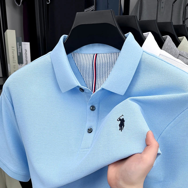 100% pure cotton short sleeved men's polo shirt summer fashion high-end brand pony embroidery golf top casual business T-shirt
