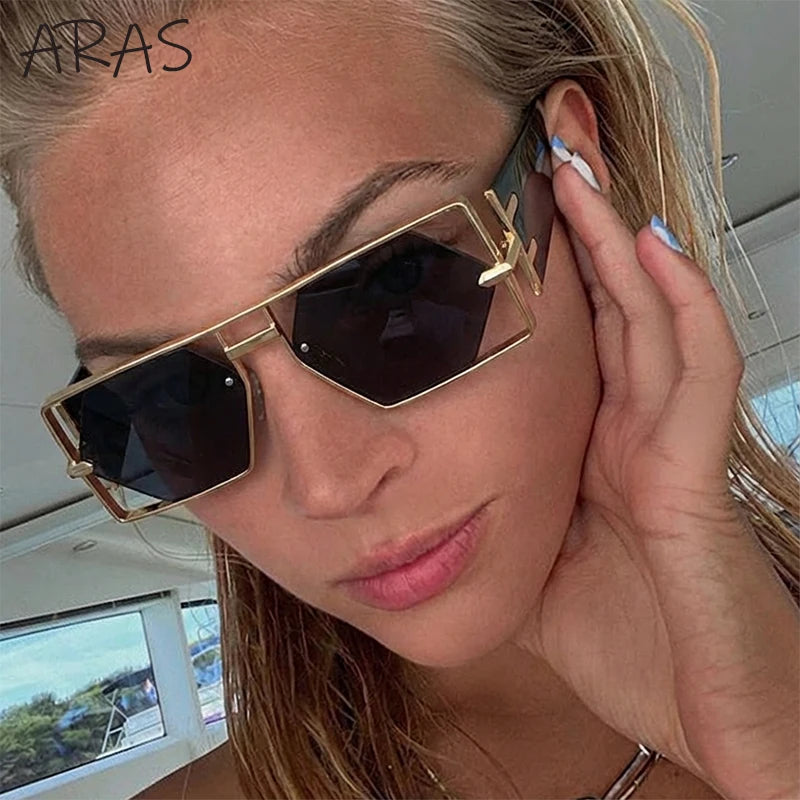 Steampunk Rectangle Sunglasses Women Men 2026 Luxury Hollow Metal Frame Sun Glasses Vintage Punk Hexagon Eyewear UV400 Shades