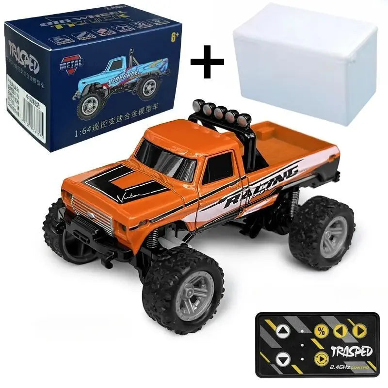 RC Off-Road Monster Truck 1/64 Remote Control Mini Climbing Car, Alloy Material, 2.4G Remote Control Electric Off-Road Vehicle.