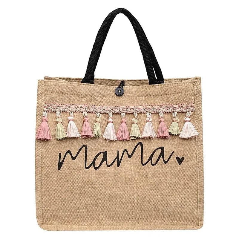 Women Large Capacity Tote Bag Shopping Shoulder Bag Mama Letter Printing Casual Fashion Linen Handbag Mother’s Day Gifts for Mom