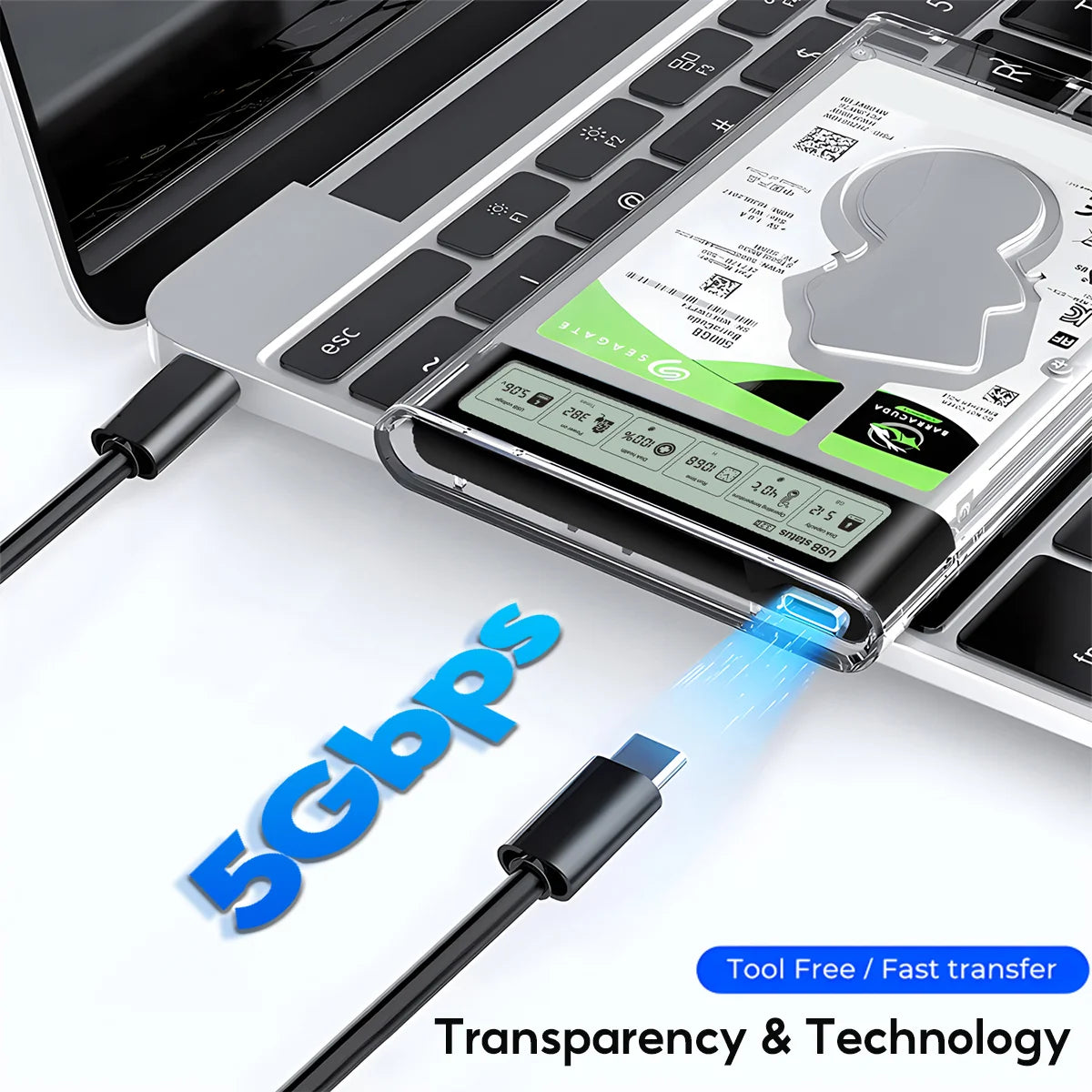 HDD Case Enclosure Box 2.5 SSD SATA To USB 3.2 With 5Gbps Adapter External Housing Hard Drive Box Transparent