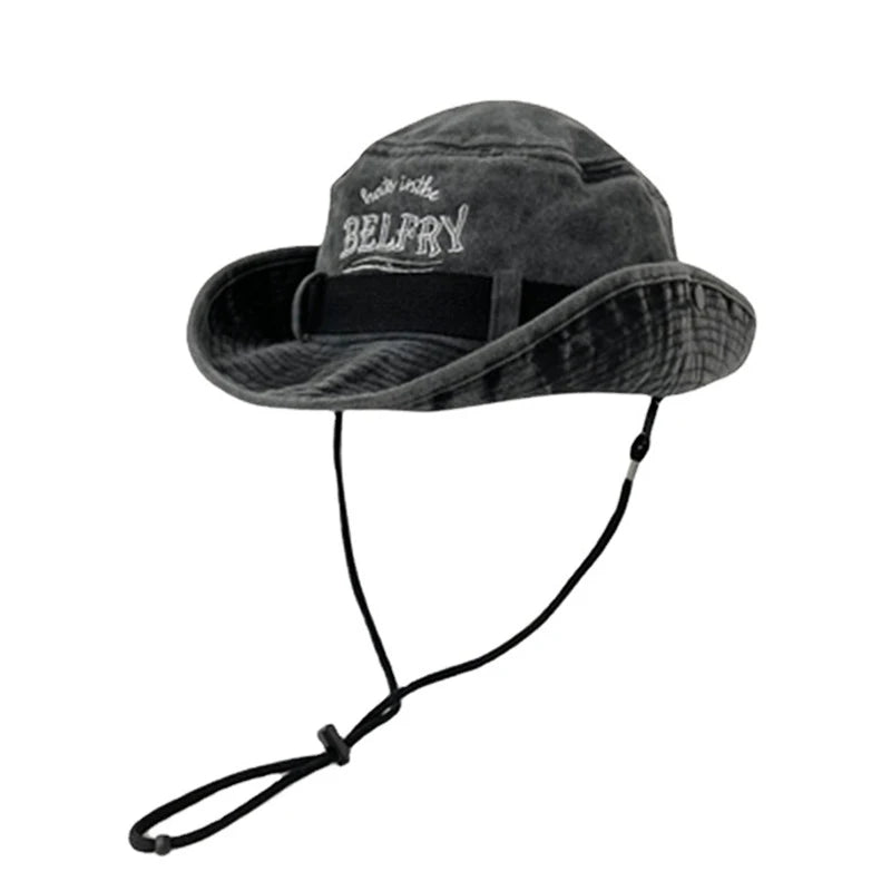 Mountaineering Hat Men's And Women's Vintage Washed Cotton Embroidered Fisherman's Hat Outdoor Sun Protection Western Cowboy Hat