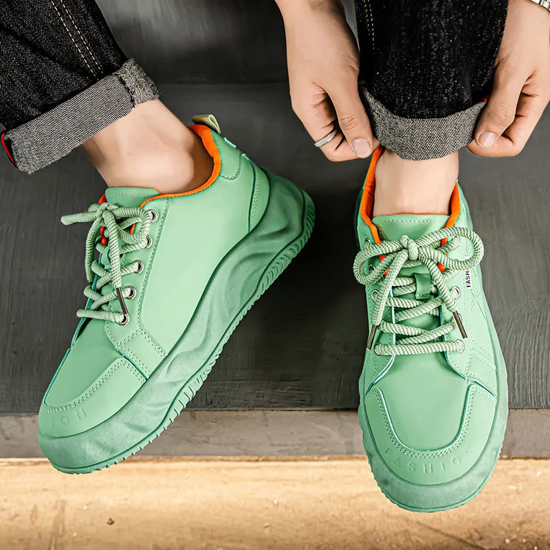Mens Board Shoes Fashion Leather Comfortable Soft Sole Daily Commuting Sneakers Youth Flat Casual Walking Shoes for Men