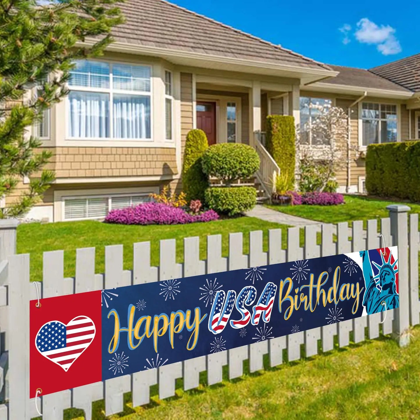 USA Banner American Independence Day Party Supplies 4th of July Yard Decorations Balloons Pattern Love American Signs Banners