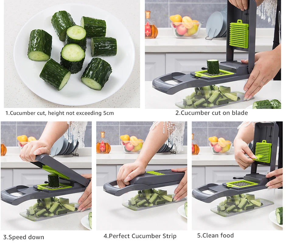 Multifunctional Vegetable Chopper & Grater – 7-Blade Kitchen Slicer Set