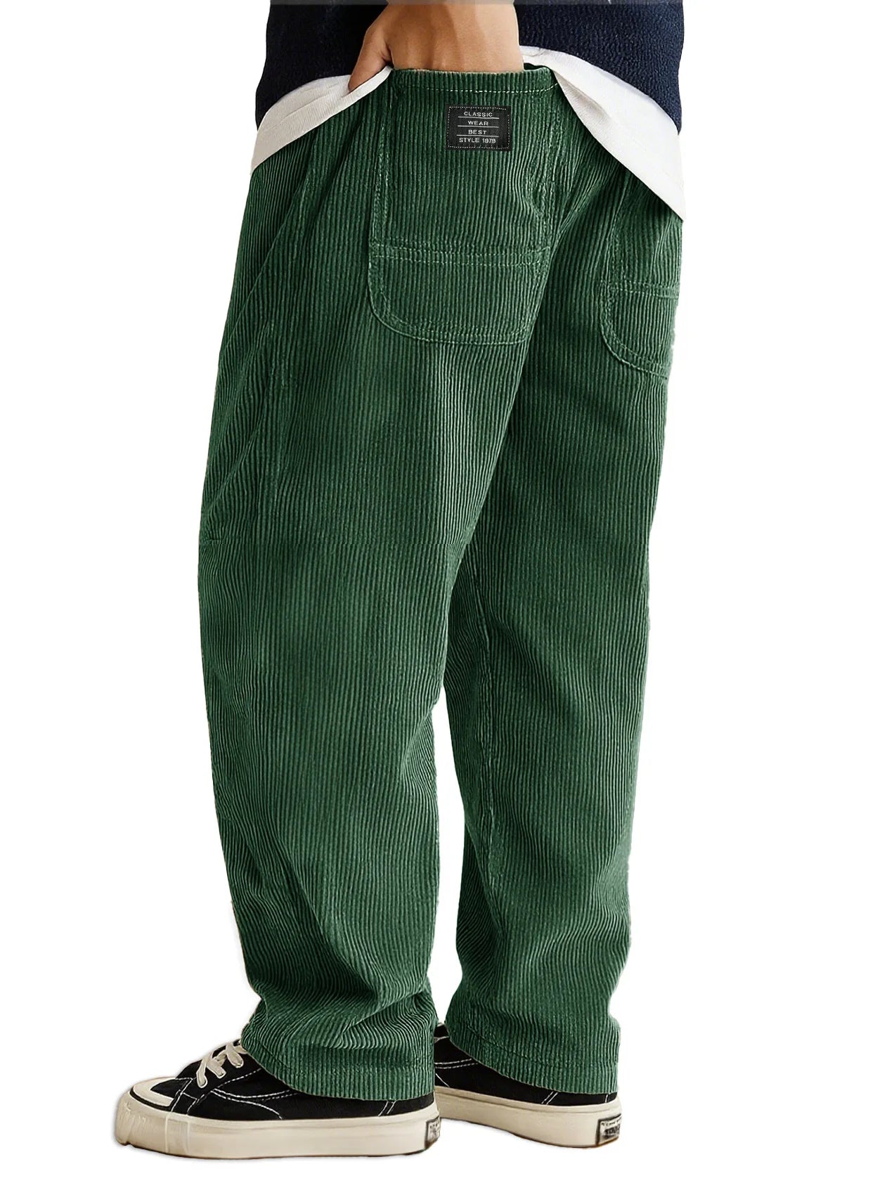 Loose Fit Corduroy Pants for Men Elastic Waist Jogger Sweatpants with Pockets Autumn Winter Casual Thick Trousers