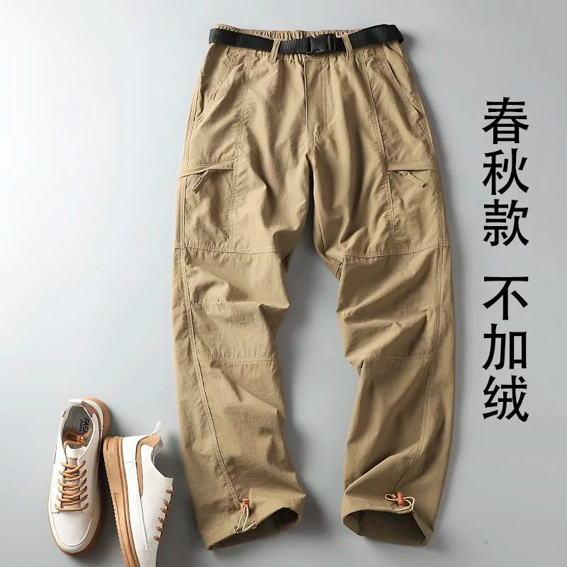 Outdoor Workwear Pants Men's Loose Fleece Lined Thick Soft  Hiking Pants Windproof Waterproof Polyester Fiber Straight Leg