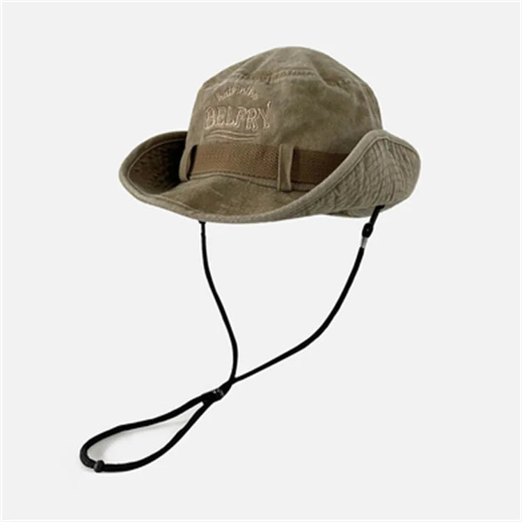 Mountaineering Hat Men's And Women's Vintage Washed Cotton Embroidered Fisherman's Hat Outdoor Sun Protection Western Cowboy Hat