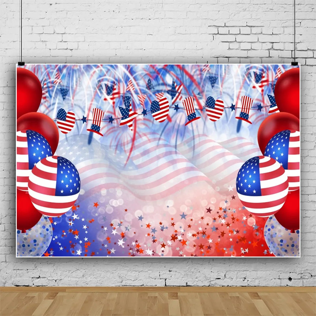 July 4th Independence Day Theme Background USA Flag Star Balloon Celebration Party Decoration Banner Photo Shoot Props Gifts