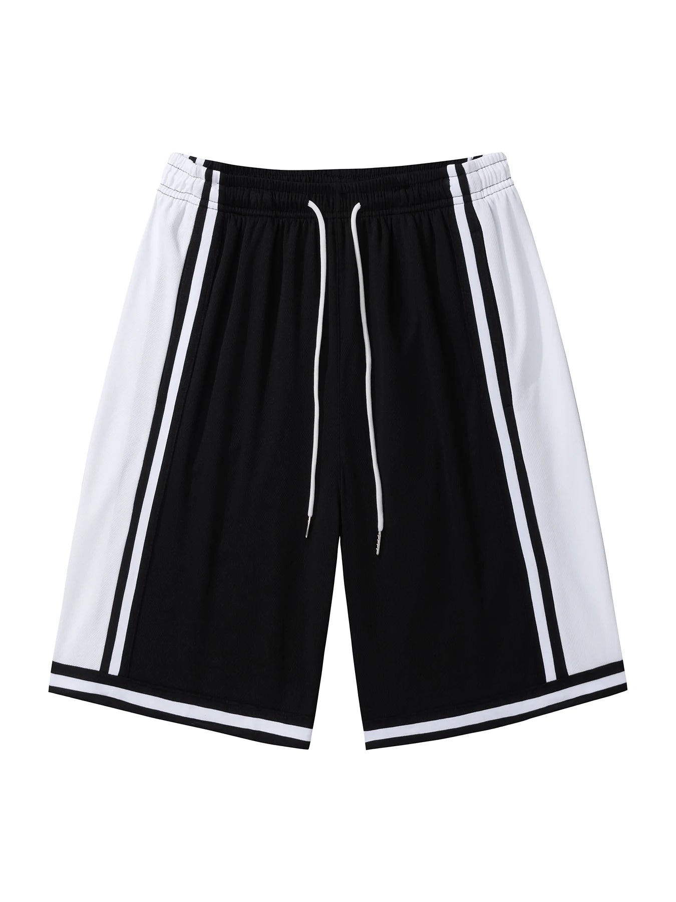 Men's summer shorts with black and white color-blocking, slightly elastic, loose, breathable, and casual sports shorts.