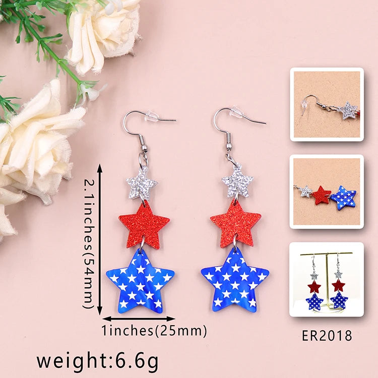 4th of July Independence Day Stud Drop Earrings Hoop Flag TRENDY Acrylic Jewelry For women
