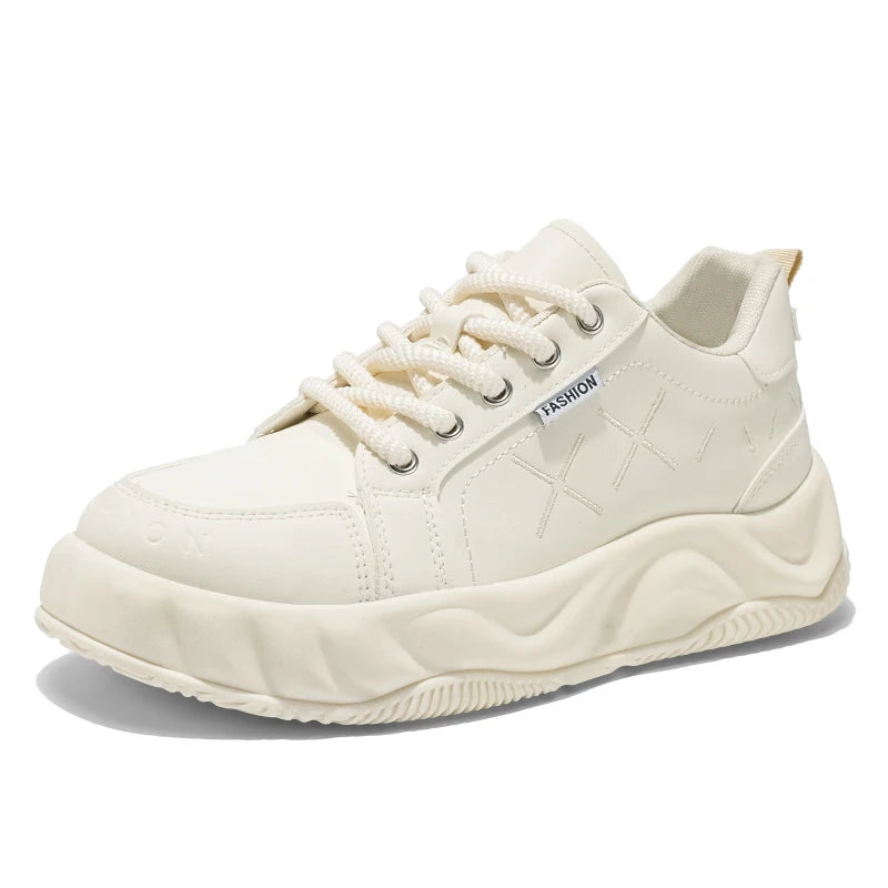 Mens Board Shoes Fashion Leather Comfortable Soft Sole Daily Commuting Sneakers Youth Flat Casual Walking Shoes for Men