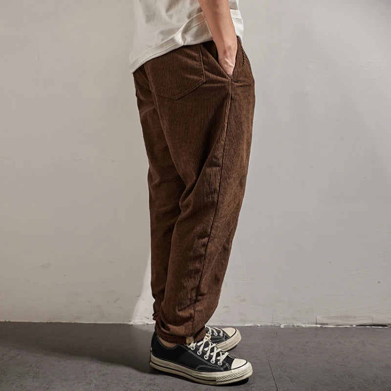 Corduroy pants men's elastic waist autumn sweatpants loose bundle feet tide brand overalls