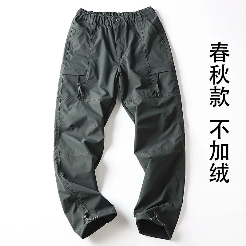 Outdoor Workwear Pants Men's Loose Fleece Lined Thick Soft  Hiking Pants Windproof Waterproof Polyester Fiber Straight Leg