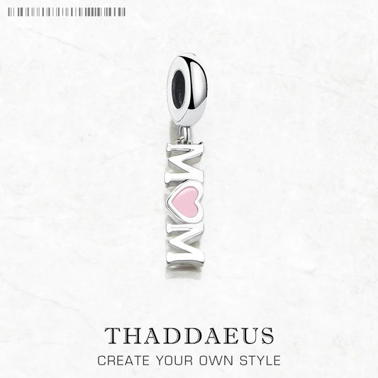 Mom with Pink Heart Charm Pendant Women Winter Pure 925 Sterling Silver Fashion Jewelry Accessories Mother’s Day Gift