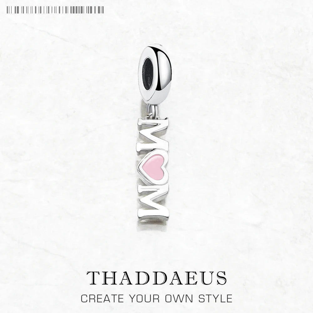 Mom with Pink Heart Charm Pendant Women Winter Pure 925 Sterling Silver Fashion Jewelry Accessories Mother’s Day Gift