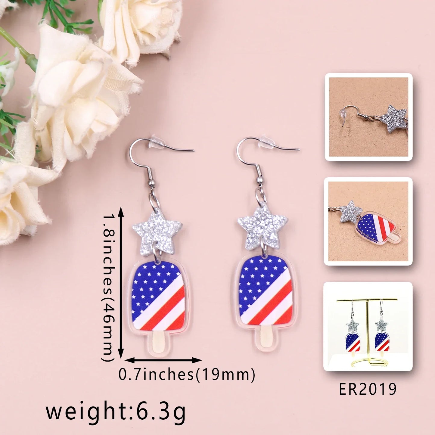 4th of July Independence Day Stud Drop Earrings Hoop Flag TRENDY Acrylic Jewelry For women