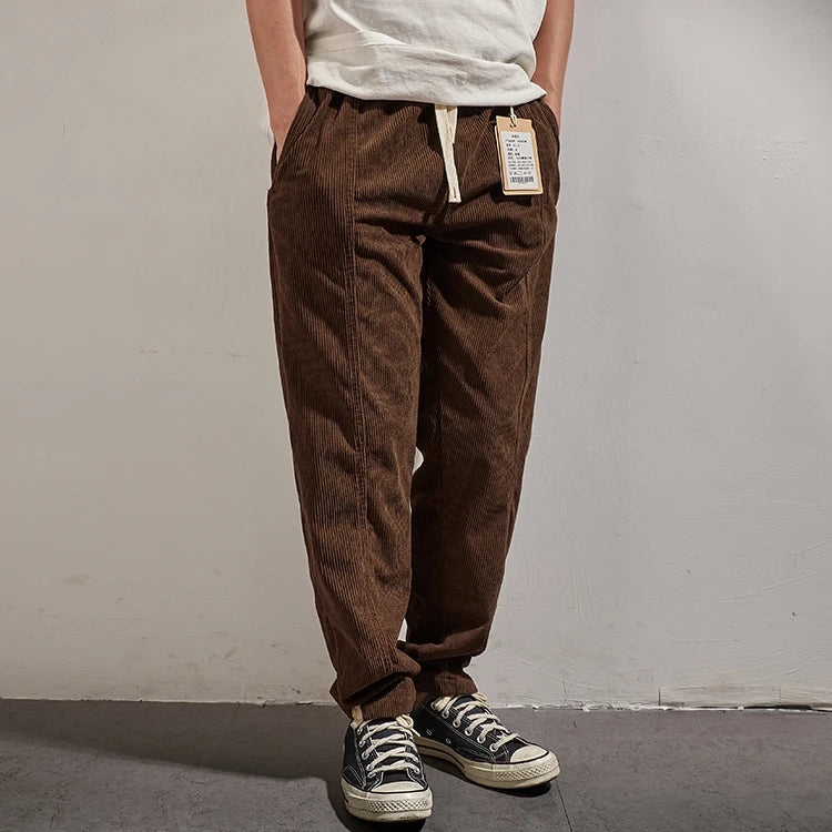 Corduroy pants men's elastic waist autumn sweatpants loose bundle feet tide brand overalls