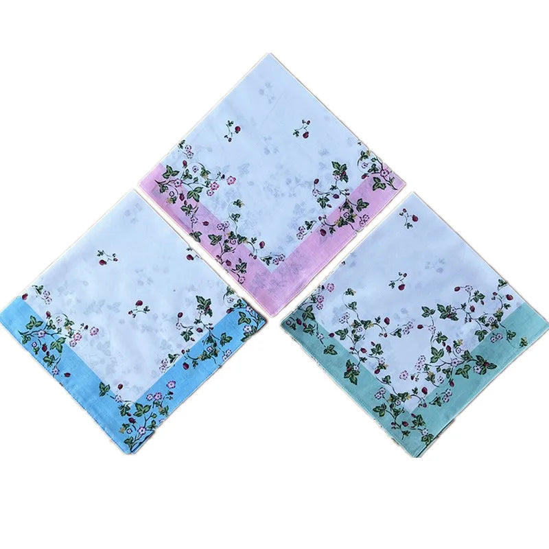 3Pcs 43x43cm Square Flower Printed Lady Women Handkerchiefs Vintage Cotton Towel Mother's Day Gift