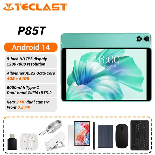 Teclast P85T Tablet A523 8-Core CPU/8inch 1280*800 HD IPS/12GB （4GB+8GB）RAM/64GB ROM/5000mAh Type-C/Android 14/WiFi6+BT5.2
